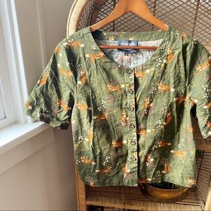 ModCloth Princess Highway Fox Print Linen Top✨